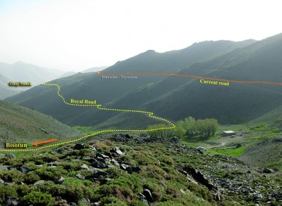 Figure 5. Photograph (by B. Balmaki) of the route as it comes into a wide open space; from this area, the road heads to the west.